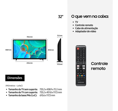 Smart Tv H5000f Hd 32 Polegadas 2025 Preto Samsung Bivolt