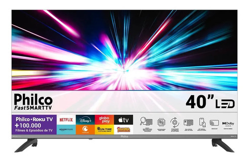 Smart tv philco 40 p40vik led roku dolby audio wi fi hdmi hd 1