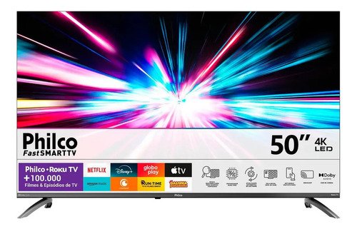 Smart tv philco 50 polegadas 4k uhd roku tv hdr10 dolby audi