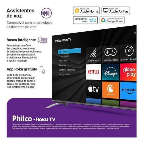 Smart TV Philco 50" Polegadas 4K UHD Roku TV HDR10 Dolby Audio WiFi P50CRB