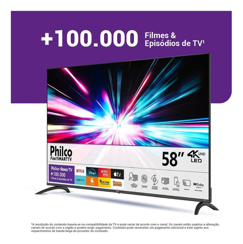 Smart Tv Philco 58 P58vik 4k Uhd Led Roku Dolby Audio Wi-fi Hdr10 110/220v