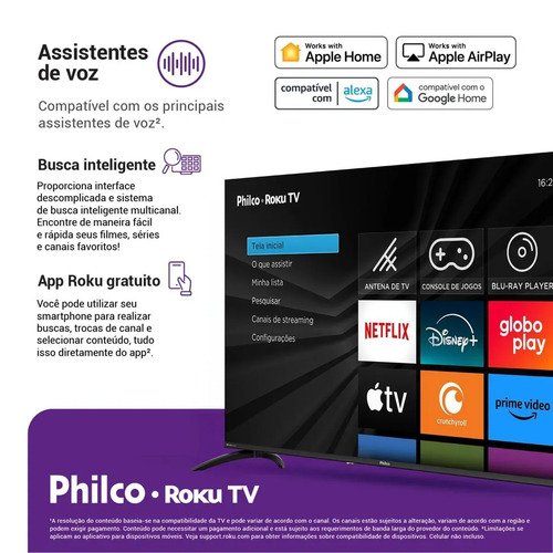 Smart TV Philco 60" P60VIK 4K UHD LED Roku Dolby Audio Wi-Fi HDR10