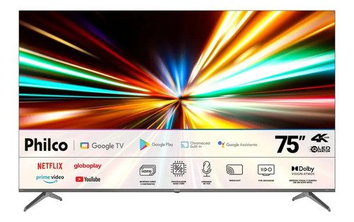 Smart tv philco 75 p75cga qled 4k google tv dolby vision wif