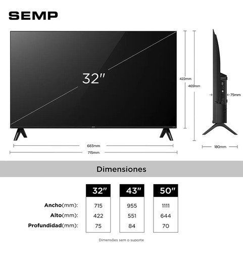 Smart Tv Semp 32 Polegadas Led Full Hd S42r Roku Tv Wi-Fi Dolby Audio Brilho Até 220 Nits 32s42r