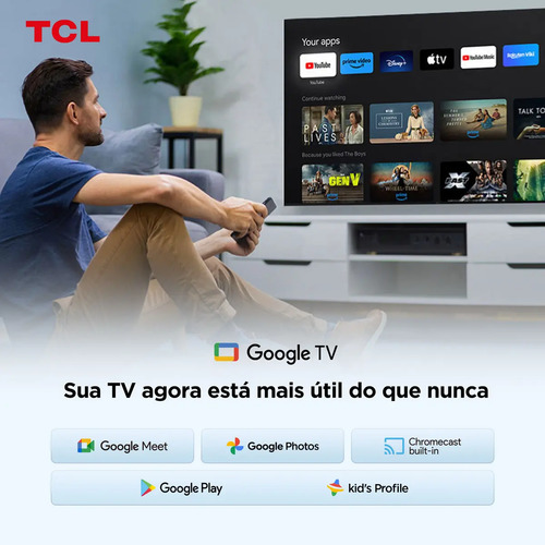 Smart TV TCL 32 Polegadas HD QLED S5K WiFi Bluetooth Google TV 2 HDMI HDR10 Dolby Audio 32S5K