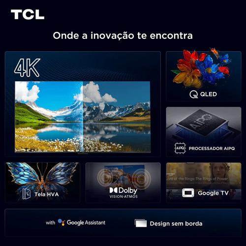 Smart TV TCL 50 Polegadas QLED 4K P7K WiFi Bluetooth Google TV HDR10+ Dolby Atmos Dolby Vision 50P7K