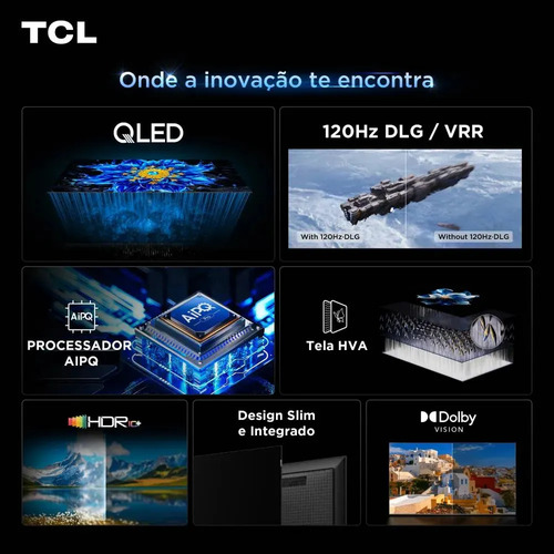 Smart TV TCL 55 Polegadas QLED 4K P7L WiFi Bluetooth Google TV HDR10+ 120 Hz VRR AIPQ 55P7L