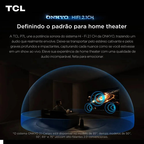 Smart TV TCL 55 Polegadas QLED 4K P7L WiFi Bluetooth Google TV HDR10+ 120 Hz VRR AIPQ 55P7L
