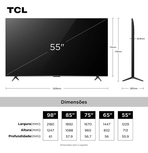 Smart TV TCL 55 Polegadas QLED Mini LED 4K C6K WiFi Bluetooth Google TV 4 HDMI 144Hz HDR10+ 55C6K
