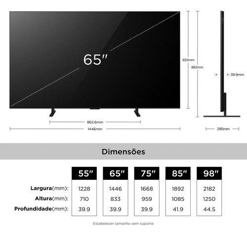 Smart TV TCL 65 Polegadas QLED Mini LED 4K A400M WiFi Bluetooth Google TV HDR10+ 144 Hz VRR 65A400M