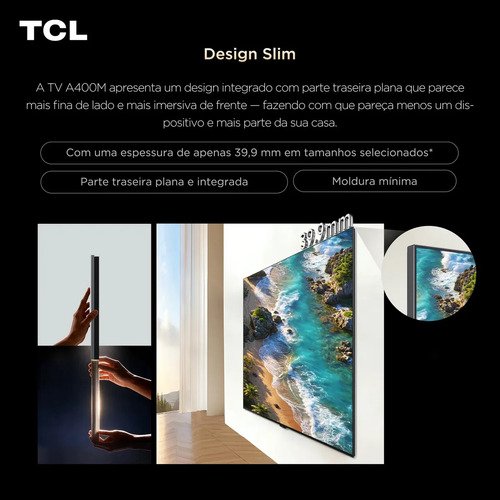 Smart TV TCL 65 Polegadas QLED Mini LED 4K A400M WiFi Bluetooth Google TV HDR10+ 144 Hz VRR 65A400M
