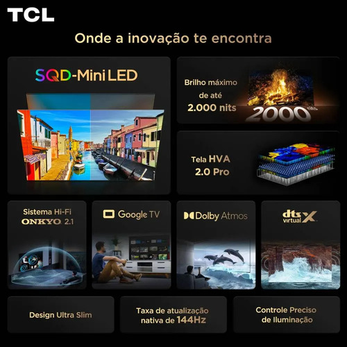Smart TV TCL 85 Polegadas QLED 4K P8L WiFi Bluetooth Google TV HDR10+ 144 Hz VRR 85P8L