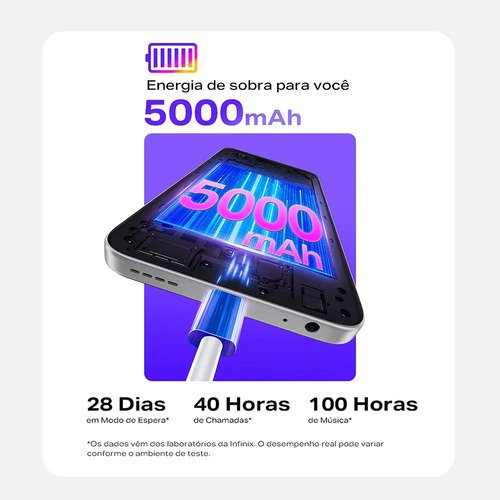 Smartphone Infinix Smart 10 4GB RAM 256GB SSD Câmera 8MP + IA, Tela 6.67 HD+ 120Hz, Bateria 5000mAh, Processador T7250, Android 15 Go, Dual Chip - Preto