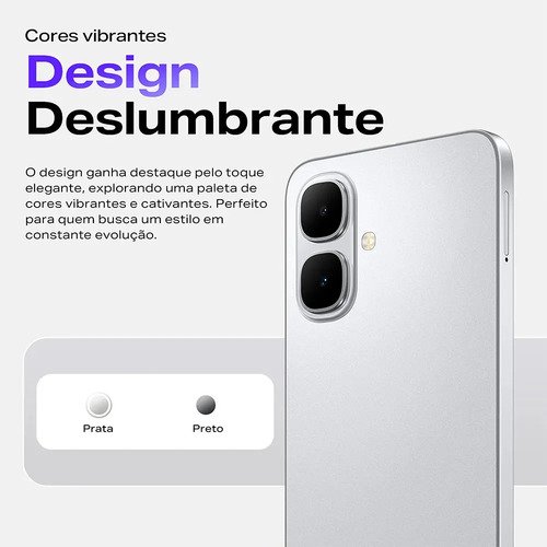 Smartphone Infinix Smart 10 4GB RAM 256GB SSD Câmera 8MP + IA, Tela 6.67 HD+ 120Hz, Bateria 5000mAh, Processador T7250, Android 15 Go, Dual Chip - Preto