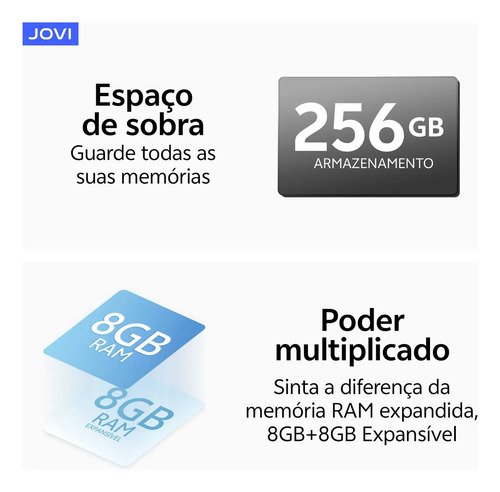Smartphone Jovi Y31 256GB 16GB RAM (8+8GB RAM expansível) Câmera 50mp Bateria 7200mah - Preto