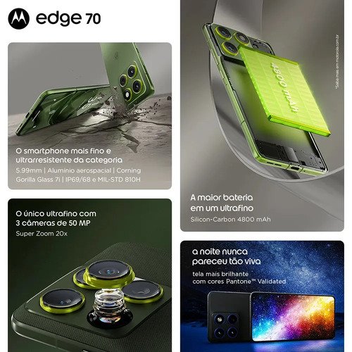 Smartphone Motorola Edge 70 5G Collections Crystals by Swarovski 512GB - 24gb (12GB Ram+12GB Ram Boost), Ultrafino, 3 cameras 50MP e tela extreme Amoled 120hz - Cloud Dancer
