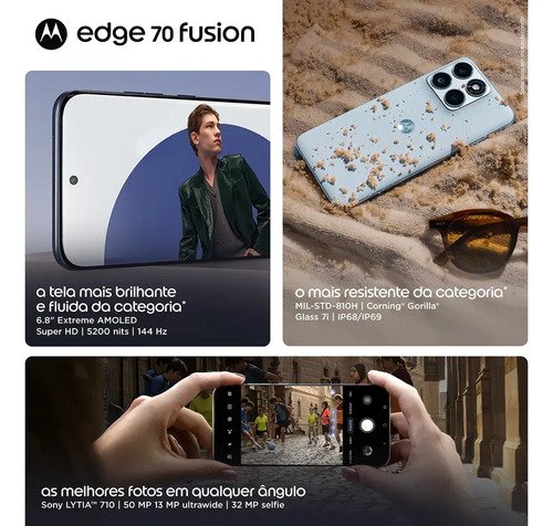 Smartphone Motorola Edge 70 Fusion 5g Fifa World Cup Collection - 256gb 24gb (8gb Ram + 16gb Ram Boost), Camera 50mp Sony Lytia 710, Tela 1.5k Extreme Amoled - Grafite