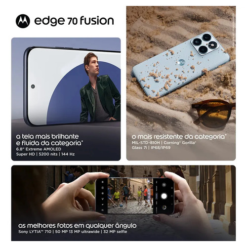 Smartphone Motorola Edge 70 Fusion 5g Fifa World Cup Collection - 256gb 24gb (8gb Ram + 16gb Ram Boost), Camera 50mp Sony Lytia 710, Tela 1.5k Extreme Amoled - Grafite
