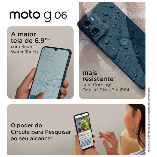 Smartphone Motorola Moto G06 - 128gb 12gb (4gb Ram + 8gb Ram Boost) E Camera 50mp Com Ai Bateria De 5200 Mah Tela 6.9 - Azul Marinho