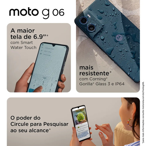 Smartphone Motorola Moto G06 - 128gb 12gb (4gb Ram + 8gb Ram Boost) E Camera 50mp Com Ai Bateria De 5200 Mah Tela 6.9 - Azul Marinho