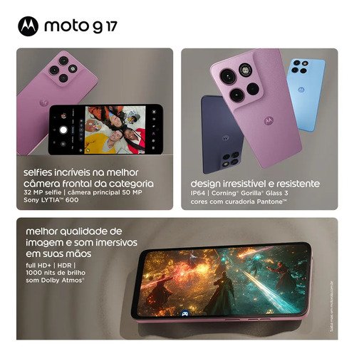 Smartphone Motorola Moto G17 4g - 256gb 4gb Ram + 8gb Ram Boost, Camera 50mp Sony Lytia 600, Tela Fhd+ 60hz, Bateria 5200 Mah - Azul