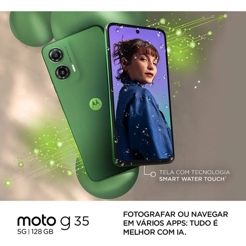 Smartphone Motorola Moto g35 5G - 128GB 12GB (4GB RAM+8GB Ram Boost) e Camera 50MP com AI NFC Tela 6.7" com Superbrilho - Verde - Vegan Leather