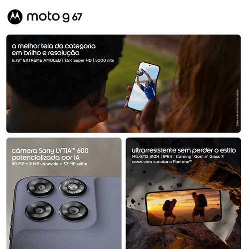 Smartphone Motorola Moto G67 5g - 256gb 12gb (4gb Ram + 8gb Ram Boost) Camera 50mp Sony Lytia 600, Tela 1.5k Extreme Amoled 120hz, Ultrarresistente - Chumbo