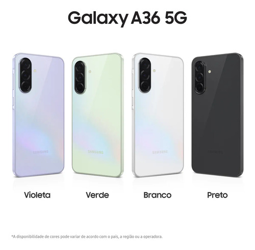 Smartphone Samsung Galaxy A36 5G 128GB 6GB RAM Câmera Tripla de até 50MP Selfie de 12MP IP67 Super AMOLED 6.7'' NFC Recursos AI Android e Segurança Snapdragon - Branco