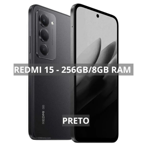 Smartphone Xiaomi Redmi 15 8gb 256gb Tela 6,9 144hz, Bateria 7.000 Mah, 50 Mp Preto