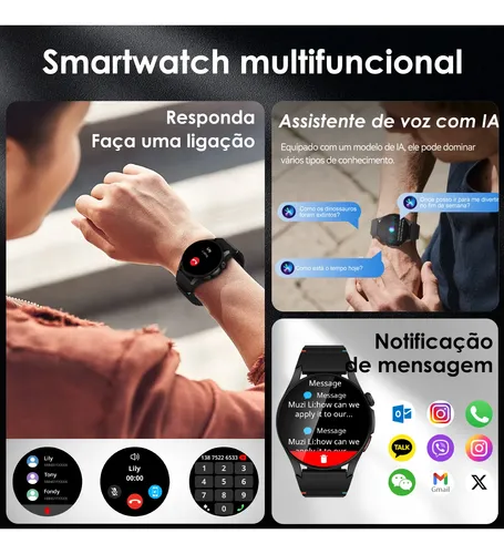 Smartwatch Aurafit G12, Gps, Resistência À Água 3atm, Preto
