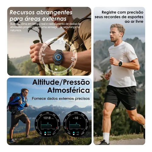 Smartwatch Aurafit G12, Gps, Resistência À Água 3atm, Preto