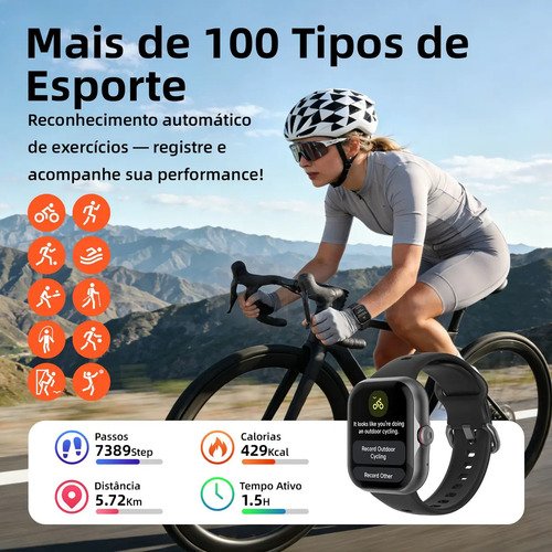Smartwatch Bettdow Fb055 1.85" Esportivo Ia Gps 3atm Música Preto