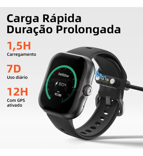 Smartwatch Bettdow Fb055 1.85" Esportivo Ia Gps 3atm Música Preto