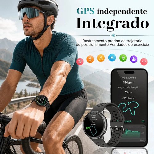 Smartwatch GPS Relógio Inteligente AMOLED NOVANTE Digital IP68 5ATM Impermeável Masculino Feminino Com Chamadas Bluetooth Notificações Instantâneas Monitoramento De Saúde Pulseira Para Smartband Preto