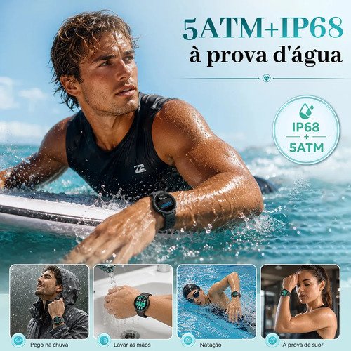 Smartwatch GPS Relógio Inteligente AMOLED NOVANTE Digital IP68 5ATM Impermeável Masculino Feminino Com Chamadas Bluetooth Notificações Instantâneas Monitoramento De Saúde Pulseira Para Smartband Preto