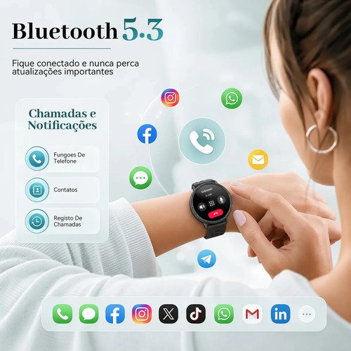 Smartwatch GPS Relógio Inteligente AMOLED NOVANTE Digital IP68 5ATM Impermeável Masculino Feminino Com Chamadas Bluetooth Notificações Instantâneas Monitoramento De Saúde Pulseira Para Smartband Preto