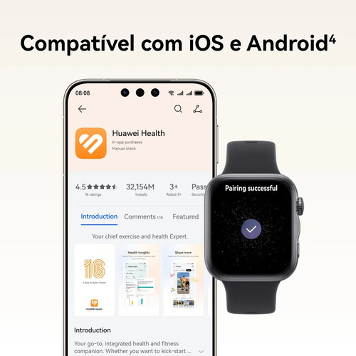 Smartwatch HUAWEI WATCH FIT 5 AMOLED de 182" Design Leve Mini Treino Bateria com Até 10 Dias 64 GB Gerenciamento Avançado da Saúde Monitor do Sono SpO2 GPS Compatível com iOS e Android Branco