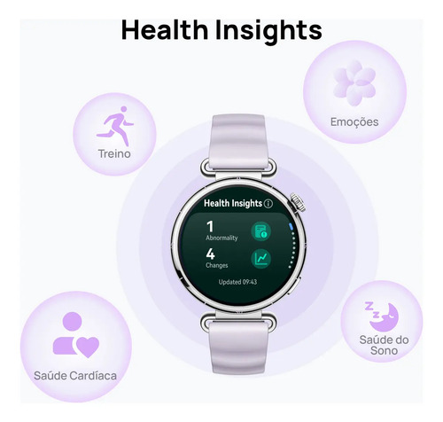 Smartwatch HUAWEI WATCH GT 6 41mm GPS Integrado Potenciômetro de Ciclismo no Pulso Bateria com Autonomia de Até 14 Dias Bem-Estar Emocional Multidimensional Compatível com iOS e Android GPS Branco