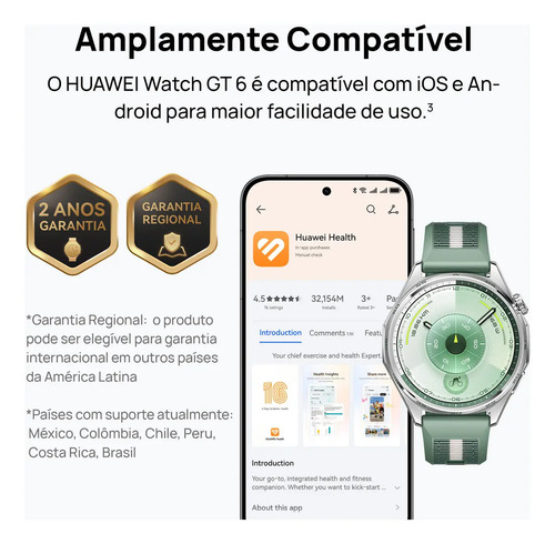 Smartwatch HUAWEI WATCH GT 6 46mm Potenciômetro de Ciclismo no Pulso Bateria com Autonomia de Até 21 Dias Bem-Estar Emocional Multidimensional Compatível com iOS e Android GPS Integrado Preto