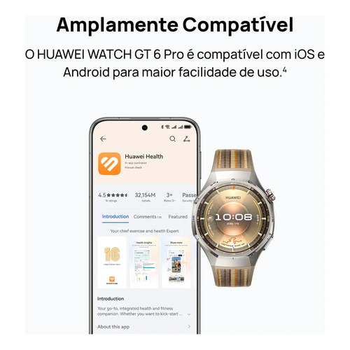 Smartwatch HUAWEI WATCH GT 6 Pro 46mm Bateria com Autonomia de Até 21 Dias Mais de 100 Modos Esportivos Corrida de Trilha Golfe Ciclismo Análise de ECG Compatível com iOS e Android GPS Preto
