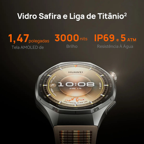 Smartwatch HUAWEI WATCH GT 6 Pro 46mm Bateria com Autonomia de Até 21 Dias Mais de 100 Modos Esportivos Corrida de Trilha Golfe Ciclismo Análise de ECG Compatível com iOS e Android GPS Preto