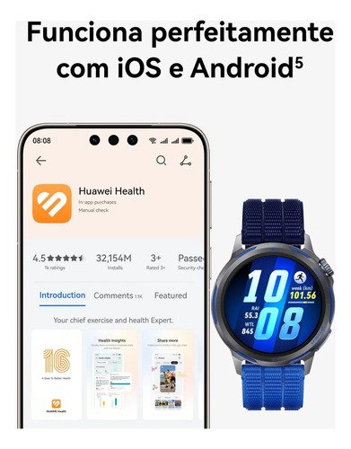 Smartwatch HUAWEI WATCH GT Runner 2 Bateria com Autonomia de Até 14 Dias Posicionamento de Precisão Modo Maratona Inteligente GPS ECG Compatível iOS e Android Preto Inclusa uma pulseira extra
