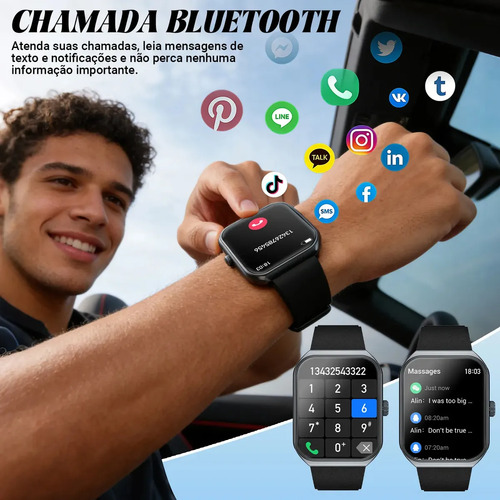 Smartwatch NOVANTE HT 1287 tela de 1.952" com pulseira de silicone - cor preto