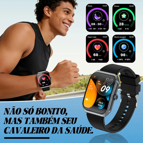 Smartwatch NOVANTE HT 1287 tela de 1.952" com pulseira de silicone - cor preto