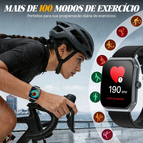 Smartwatch NOVANTE HT 1287 tela de 1.952" com pulseira de silicone - cor preto