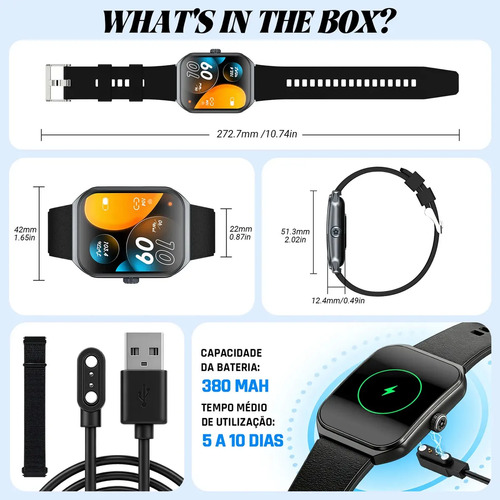 Smartwatch NOVANTE HT 1287 tela de 1.952" com pulseira de silicone - cor preto