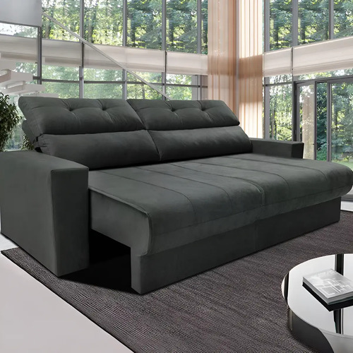 Sofa 3 lugares clean retratil reclinavel cama inbox cinza
