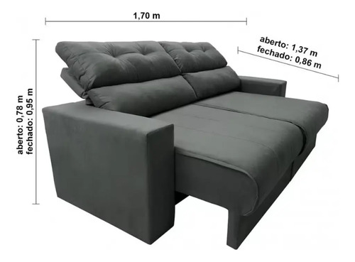 Sofá 3 Lugares Clean Retrátil Reclinável Cama Inbox - Cinza - Liso