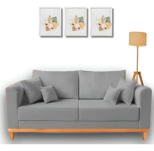 Sofa beny 180 linho cru pes em madeira cor cinza