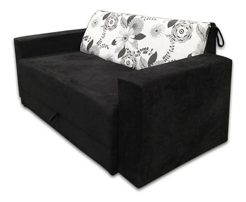 Sofá Cama 2 Lugares Pratik 5000 Mamflex Preto / Cinza Floral Suede